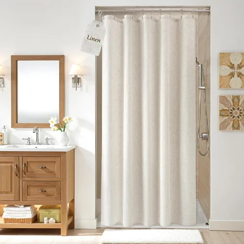 Vista 9 de Nanspring Cortina de ducha de lino extra larga para baño, 96 pulgadas Natural