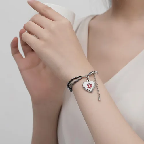 Vista 3 de mnmoom Elegant Medical Alert Bracelets for Women with heart medical id charm has Custom Engraved