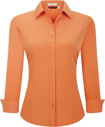 Vista 9 de Esabel.C - Camisa de trabajo con botones de manga larga para mujer, elástica, corte regular