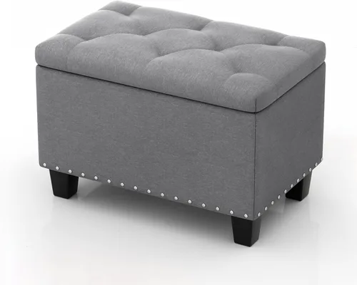 Vista 8 de MoNiBloom Banco otomano de 24 pulgadas con almacenamiento para dormitorio, banco contemporáneo de lino verde copetudo, reposapiés, taburete otomano