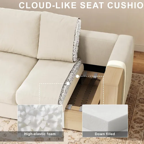 Vista 6 de Sofá modular Cloud modular con almacenamiento, sofá nube profundo de gran tamaño, sofá beige para sala de estar, sofá en forma de L de 99 pulgadas