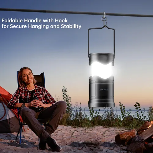 Vista 6 de Lichamp 1 paquete de linterna de camping solar, linternas LED recargables por USB, lámparas de batería con tres modos de alimentación para cortes
