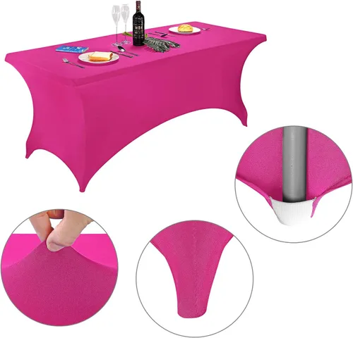 Vista 3 de LZY Cubierta de Mesa Elástica Ajustable de Spandex para Mesa Plegable de 6 pies, 4 pies o 8 pies, Mantel de Cóctel Rectangular, Perfecto para Fucsia
