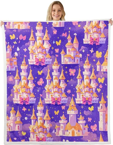 Vista 7 de Princess Flannel Blanket All Seasons,Rainbow Cloud Stars Butterfly Bed Blanket for Kawaii Home Decor,Dreamy Fairy Tale Castle Blanket for Kids Girls
