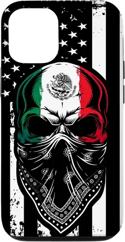 Vista 28 de Funda vintage para iPhone 17 con diseño de calavera mexicana de Estados Unidos y bandera mexicana del 4 de julio