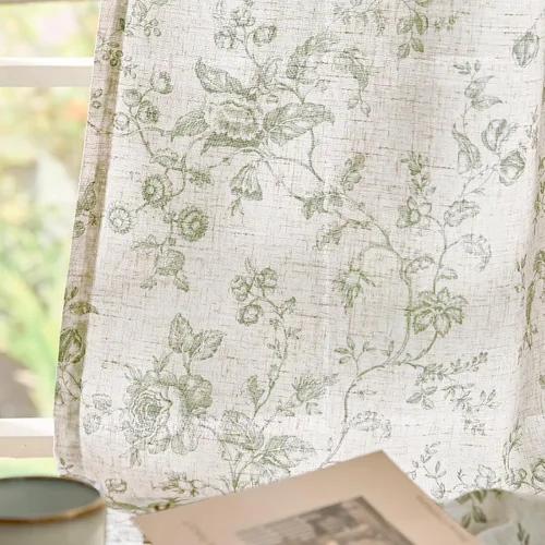 Vista 25 de jinchan Amlie - Cortinas florales de lino de 63 pulgadas de largo para sala de estar, dormitorio, casa de campo, cortinas de decoración de campo