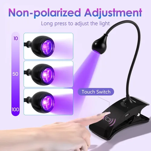 Vista 5 de AORAEM Lámparas LED de uñas de 3 W, lámpara flexible de cuello de cisne de secado rápido + lámpara de uñas recargable de cuello de cisne luz UV