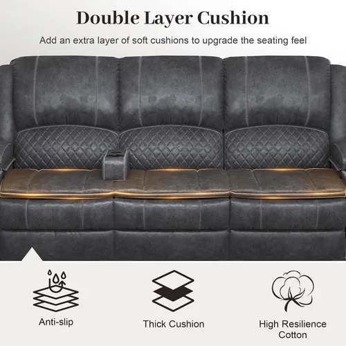 Vista 5 de Yolsali Sofá reclinable de 3 plazas, sofá reclinable manual con asiento central multifuncional, sofá reclinable para sala de estar con espacio