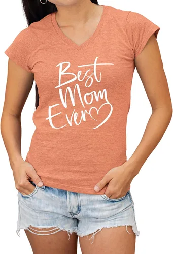 Vista 7 de Go All Out Script Best Mom Ever Heart Idea - Camiseta con cuello en V para mujer