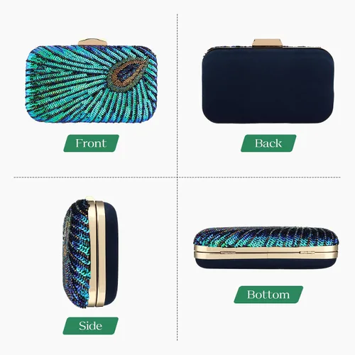 Vista 3 de Beaded Sequin Peacock Evening Clutch Bags Party Wedding Purse
