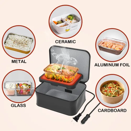 Vista 4 de TN TONNY Calentador portátil de 12 V, calentador de lonchera eléctrica de 12 V/110 V, calentador de alimentos personal, bolsa de almuerzo calentada