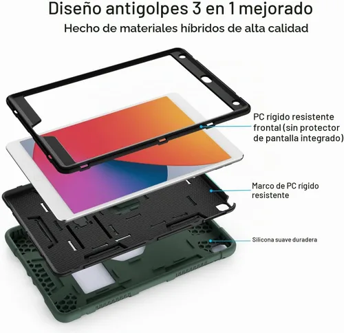 Vista 6 de Azzsy Funda para iPad de 9ª generación, iPad de 8ª generación, iPad de 7ª generación (10,2 pulgadas, modelo 2021/2020/2019), resistente a los Verde