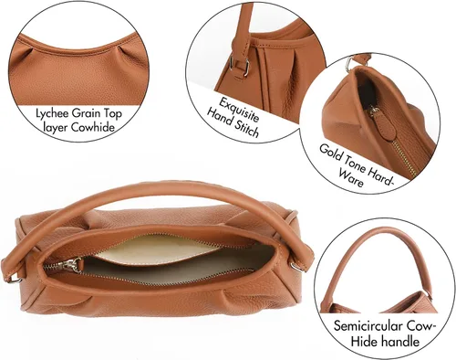 Vista 6 de XinHerun Bolsa de hombro con hoyuelos para mujer, bolso pequeño de piel auténtica con asa superior, monedero hobo moderno con pliegues