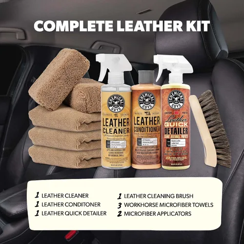 Vista 2 de Chemical Guys Kit de limpieza y acondicionador de cuero - Kit de cuidado de cuero para cuero natural, sintético, falso, cuero sintético y más