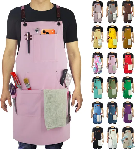 Vista 50 de Delantal de Cocina, Delantal de Trabajo, Lona, Múltiples Bolsillos, Jardinería, Pintura, BBQ, Artista, Carpintero, Tallas M a XXL, Ámbar