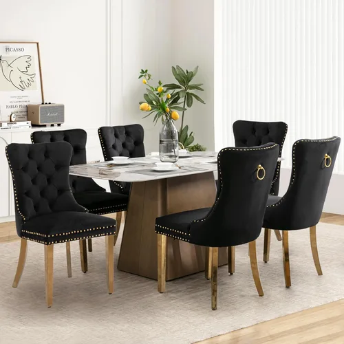 Vista 74 de Juego de 2 sillas de comedor tapizadas de tela de lino, sillas de cocina modernas de mediados de siglo con respaldo alto, ribete de cabeza de clavo
