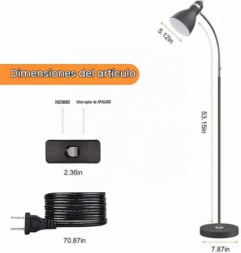 Vista 7 de LEPOWER Lámpara de pie, lámpara de pie de metal con cuello de cisne ajustable para dormitorio Negro arena