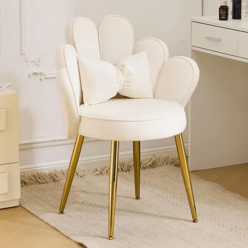 Vista 21 de Vingli Silla de Maquillaje de Pétalos con Respaldo, Silla Linda de Escritorio para Niñas Cómoda Sin Ruedas, Silla Moderna de Comedor, Silla