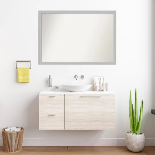 Vista 117 de Amanti Art Silver Bathroom Mirror for Over Sink, 26x35 Custom Made Marred Pewter Rectangle Vanity Mirror, Large Casual Wood Frame, Hangs Horizonally