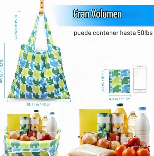 Vista 2 de 6 bolsas de comestibles reutilizables extragrandes de 50 libras, bolsas de compras plegables para comestibles, bolsa de playa, bolsas de nailon