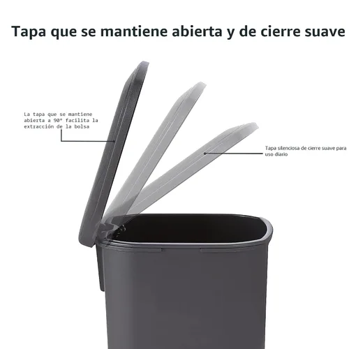 Vista 3 de Amazon Basics Basurero de plástico compacto para baño con tapa de cierre suave, pedal manos libres, cubo interior extraíble, 6 litros/1.6 galones