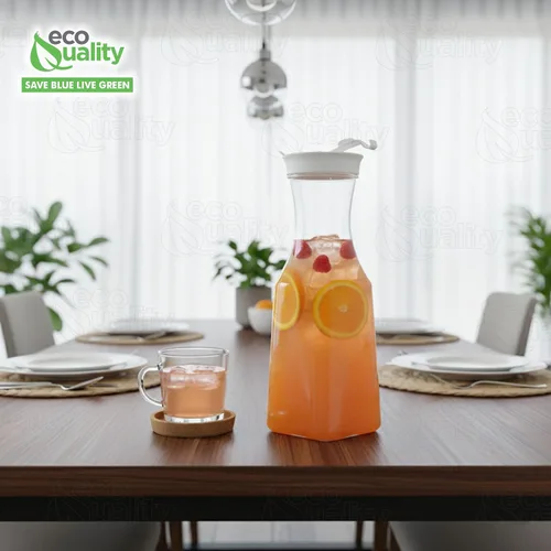 Vista 6 de EcoQuality Jarra de agua de plástico transparente de 54 onzas con tapa abatible, 1 paquete, botella de base cuadrada con boquilla para barra