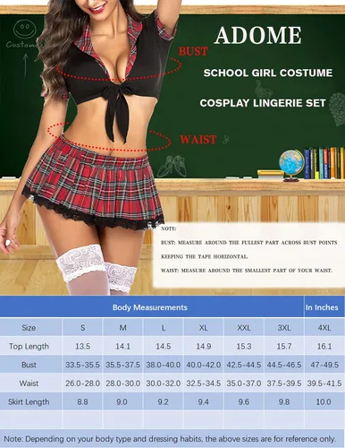 Vista 6 de ADOME - Conjunto de lencería sexy para mujer, diseño de colegiala, estudiante, para juegos de roles