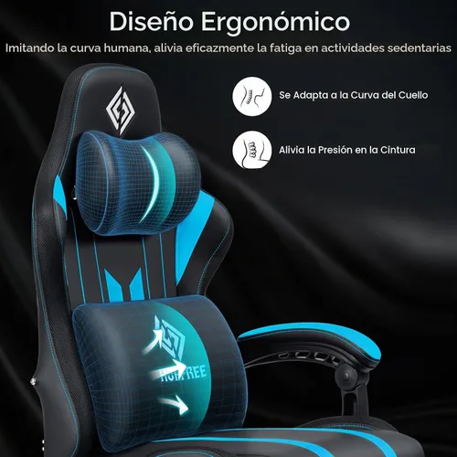 Vista 6 de HOFFREE Silla Gaming con Luces LED RGB de Ritmo Musical y Altavoces Bluetooth Silla Ergonómica de Gaming para Computadora con Masaje y Reposapiés