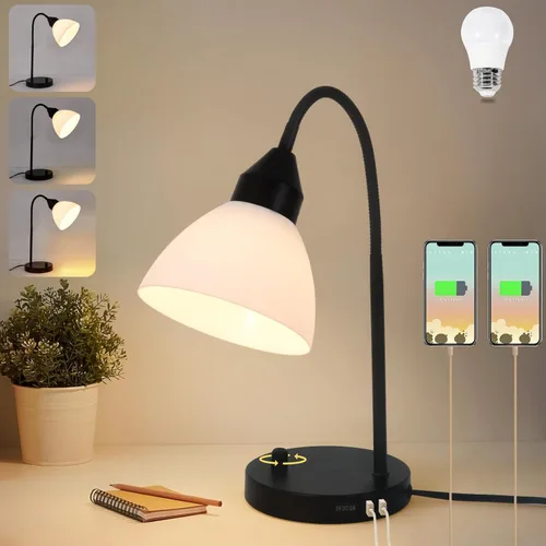 Vista 8 de Lámparas de escritorio, lámparas de mesa para dormitorios con 2 puertos USB, lámparas de noche regulables continuas, lámpara ajustable para sala