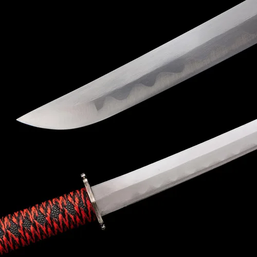 Vista 5 de 3-Piece Set Katana Carbon Steel Blade Japanese Samurai Sword Real,Iaido Samurai Sword Display Decoration Gift Rojo