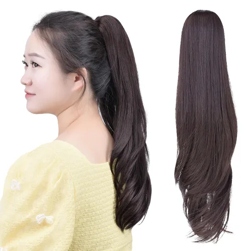 Vista 65 de Cola de caballo con clip, color castaño rojizo, ondulado de 10 pulgadas, extensión de cola de caballo de 3.3 onzas, extensiones de cabello sintético