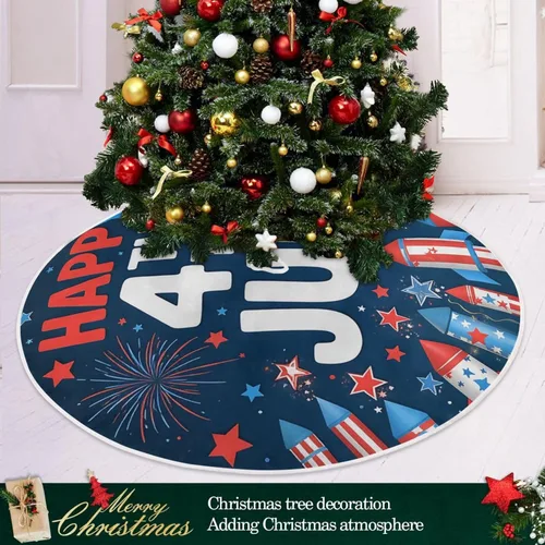 Vista 3 de Falda patriótica para árbol del 4 de julio, 36 pulgadas, diseño de fuegos artificiales de Estados Unidos, Estados Unidos, tapete de Navidad