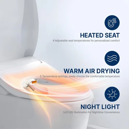 Vista 2 de Inus R32 - Asiento de inodoro eléctrico con calefacción y bidé alargado, agua caliente, asiento de inodoro de bidé con agua caliente de lujo