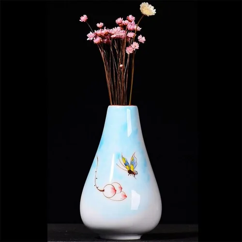 Vista 2 de Ceramic Vases Hand-Painted Vases Chinese White Ceramic Elegant Flower Receptacle Table Decoration B-One Size(A)