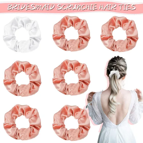 Vista 3 de Flutesan 7 Pairs Bridesmaid Heart Sunglasses 7 Pcs Satin Scrunchies Hair Ties for Women Wedding Bachelorette Black White Party Favors