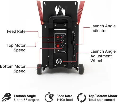 Vista 2 de Máquina portátil de pelotas de tenis (26 libras) - Motor dual para TopSpin y Backspin, más de 80 bolas, máximo 68 MPH, más de 4 horas de juego