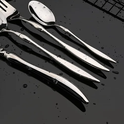 Vista 8 de JASHII Juego de cubiertos de acero inoxidable 18/10 de alta resistencia con mango único para 4, cubiertos modernos para el hogar, aptos
