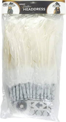 Vista 5 de ZUCKER Tribal Nativo Americano Indio Inspirado Tocado Gran Festival de Plumas Halloween Cosplay Disfraz Blanco