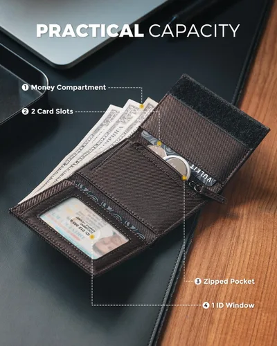 Vista 20 de VULKIT Cartera de cuero minimalista con bloqueo Rfid triple billetera delgada para tarjetas de crédito con 3 ventanas de identificación y bolsillo