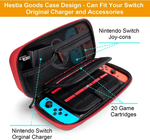 Vista 2 de Deruitu Switch - Funda de transporte compatible con Nintendo Switchmodelo OLED, adaptador de cargador de CA, con 20 cartuchos de juego, funda rígida