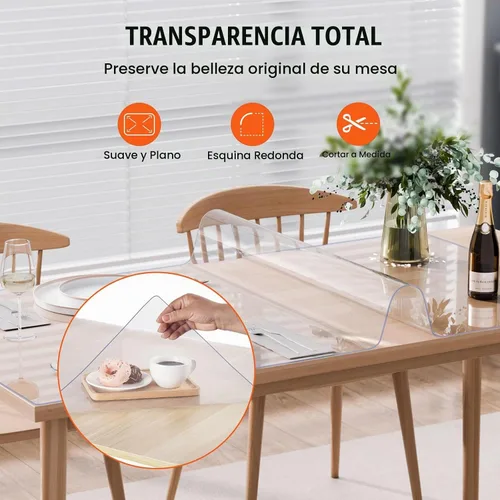 Vista 5 de VEVOR - Cubierta de mesa de plástico, 24 x 48 pulgadas, 2.0 mm de grosor, tapete de escritorio de PVC transparente protector, mantel de mesa