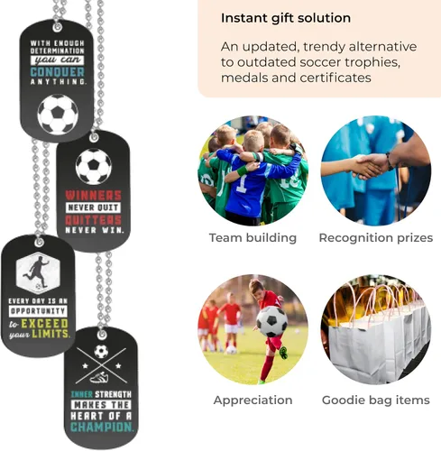 Vista 4 de Inkstone Collares con etiqueta de perro de fútbol Los ganadores motivacionales nunca renuncian, los que nunca ganan (paquete de 12) Regalo