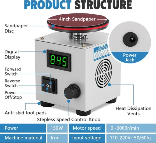 Vista 2 de MXBAOHENG Mini Disc Sander Electric Bench Sanding Machine w/ 40 Sandpapers