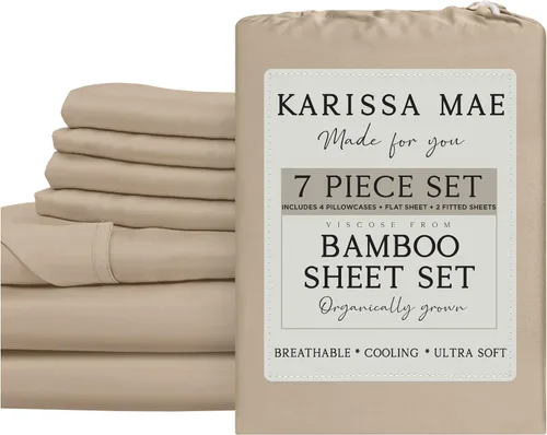 Vista 108 de KARISSA MAE Juego de sábanas de viscosa de bambú de lujo, 100% certificado FSC, refrescante, lujosamente suave, bolsillos profundos de 18 pulgadas