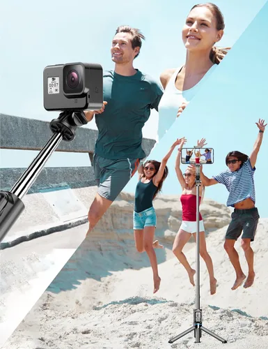 Vista 3 de Palo Selfie, Trípode para Teléfono Extensible de 41 Pulgadas con Soporte para Teléfono y Control Remoto Desmontable, Trípode para Selfie de 360°
