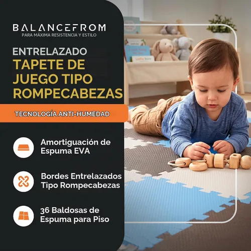 Vista 2 de BalanceFrom Foam Floor Tiles for Kids - Non-Toxic Comfortable Baby Play Mat and Interlocking Foam Tiles for Crawling & Development, Soft Play Mat