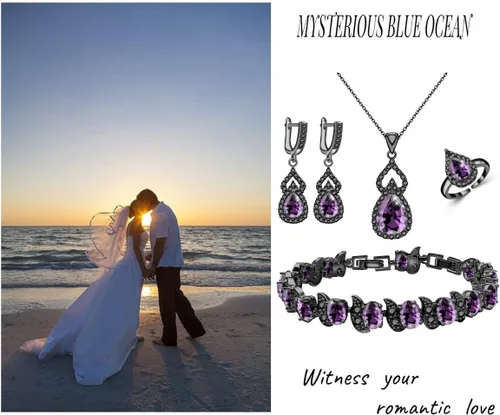 Vista 7 de LMXXVJ Juego de joyas para mujer, collar chapado en platino, anillo abierto, aretes, brazalete, para cumpleaños, aniversario, Día de la Madre
