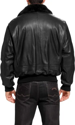 Vista 3 de Landing Leathers Chaqueta bomber de cuero de cabra G-1 azul marino para hombre (también disponible en tallas grandes y altas)