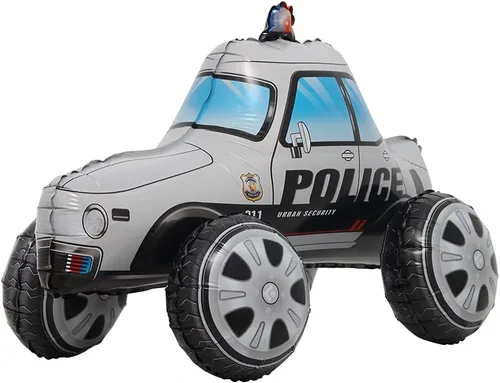 Vista 7 de 4D auto de pie vehículo SUV carreras coche policía aluminio globo decoración niño fiesta de cumpleaños decoración de fondo decoración baby shower