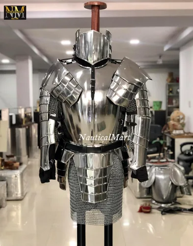 Vista 8 de Vigor - Conjunto de armadura de acero medieval con armadura cruzada LARP Knight Body Plated Armor